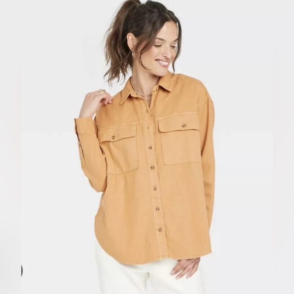 Universal Thread Tops - Universal Thread Burnt Orange Oversized Utility Shacket Cotton Button Down XS